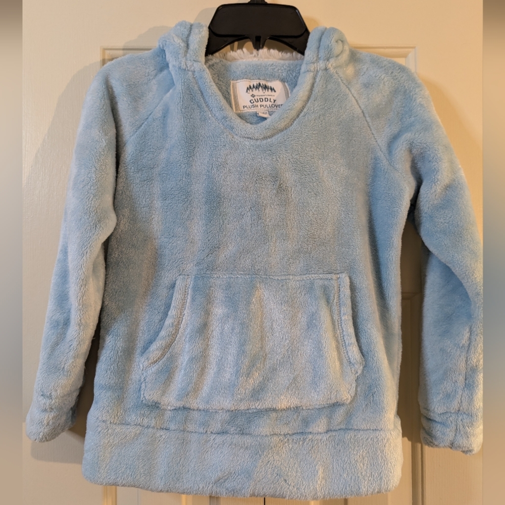 Girls Cuddly Plush Blue Fleece Hoodie Hooded Pullover Size Small 6